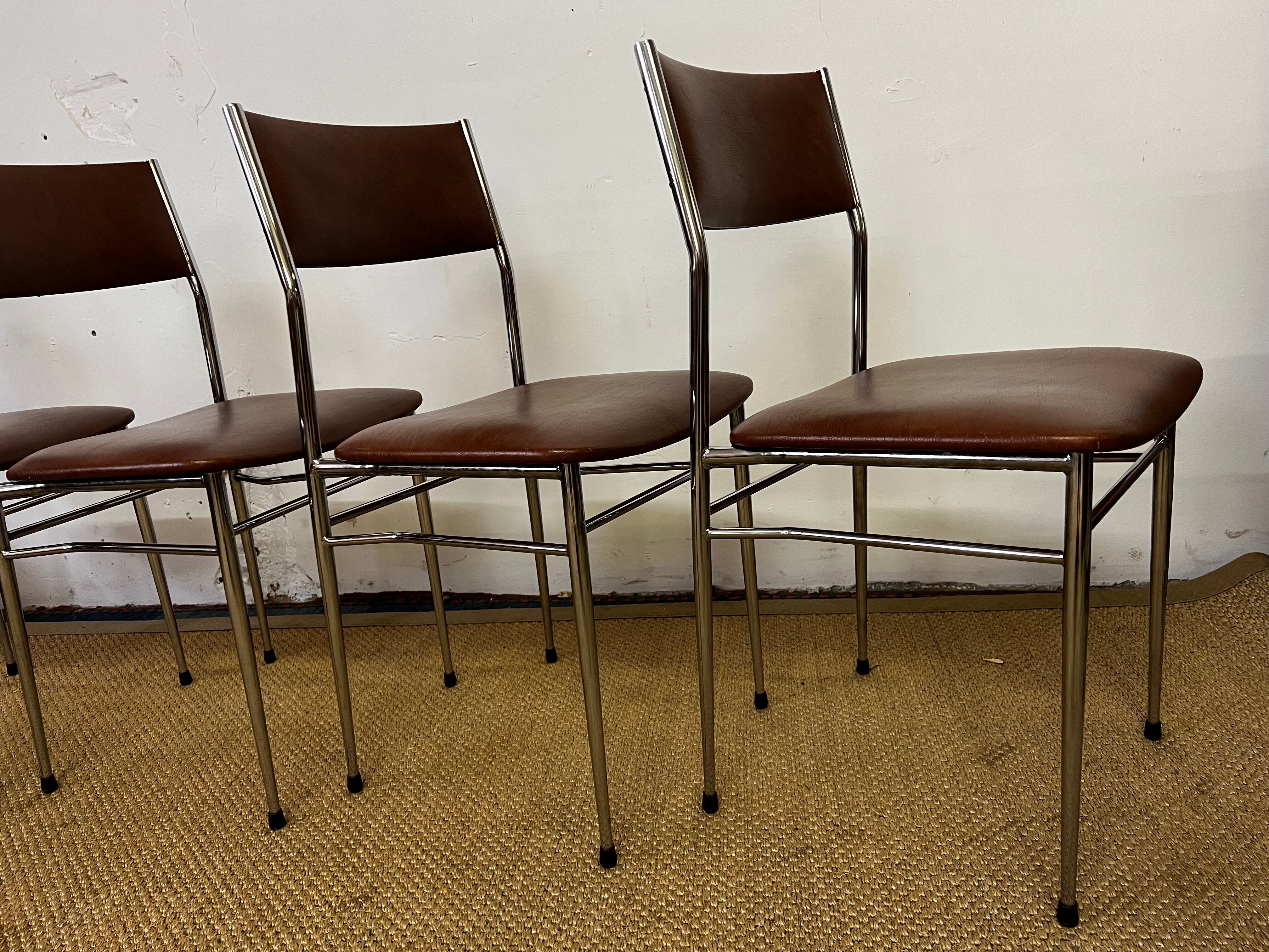 Set of 5 brown skaï chairs 1970