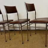 Set of 5 brown skaï chairs 1970