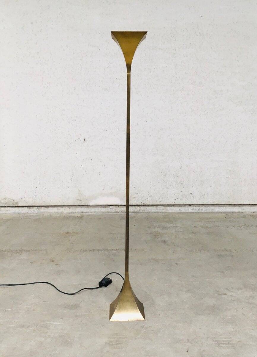 Postmodern Design Brass Fluted Torchiere Floor Lamp by Relco, Italy, 1980s