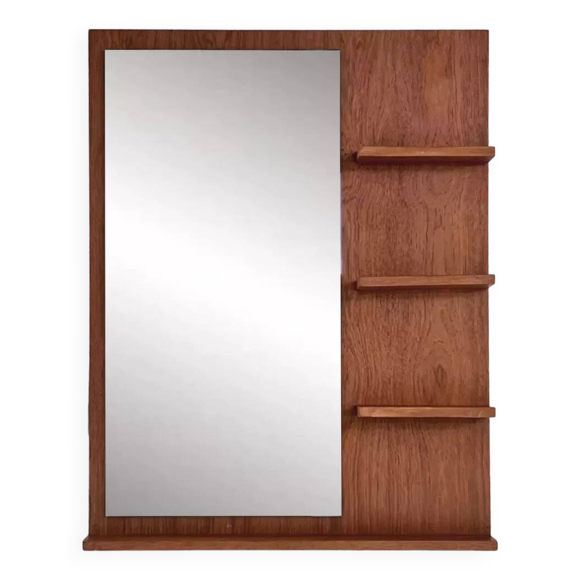 Scandinavian wooden mirror with integrated shelves