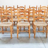 Rustic Friulian chairs with turned legs, set of 12, 1980-1990