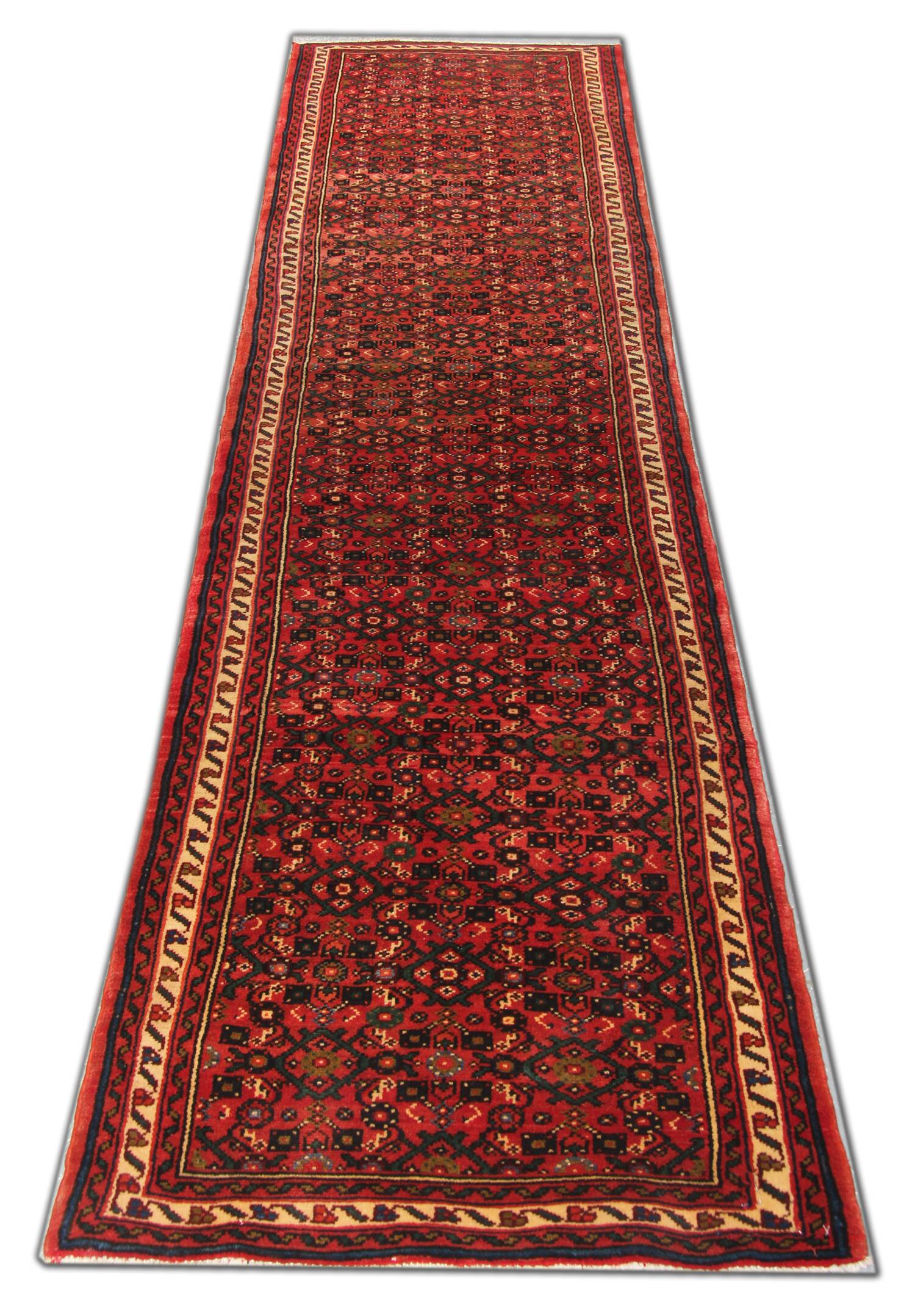 Long Vintage Oriental Runner Rug Handwoven Geometric Wool Stair Runner