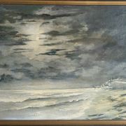 Huile sur Panneau P. Scherer Paysage Marin Clair de Lune
