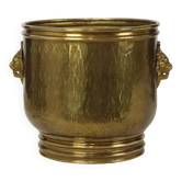 Large Hammered Brass Jardinière/Planter with Lion Heads
