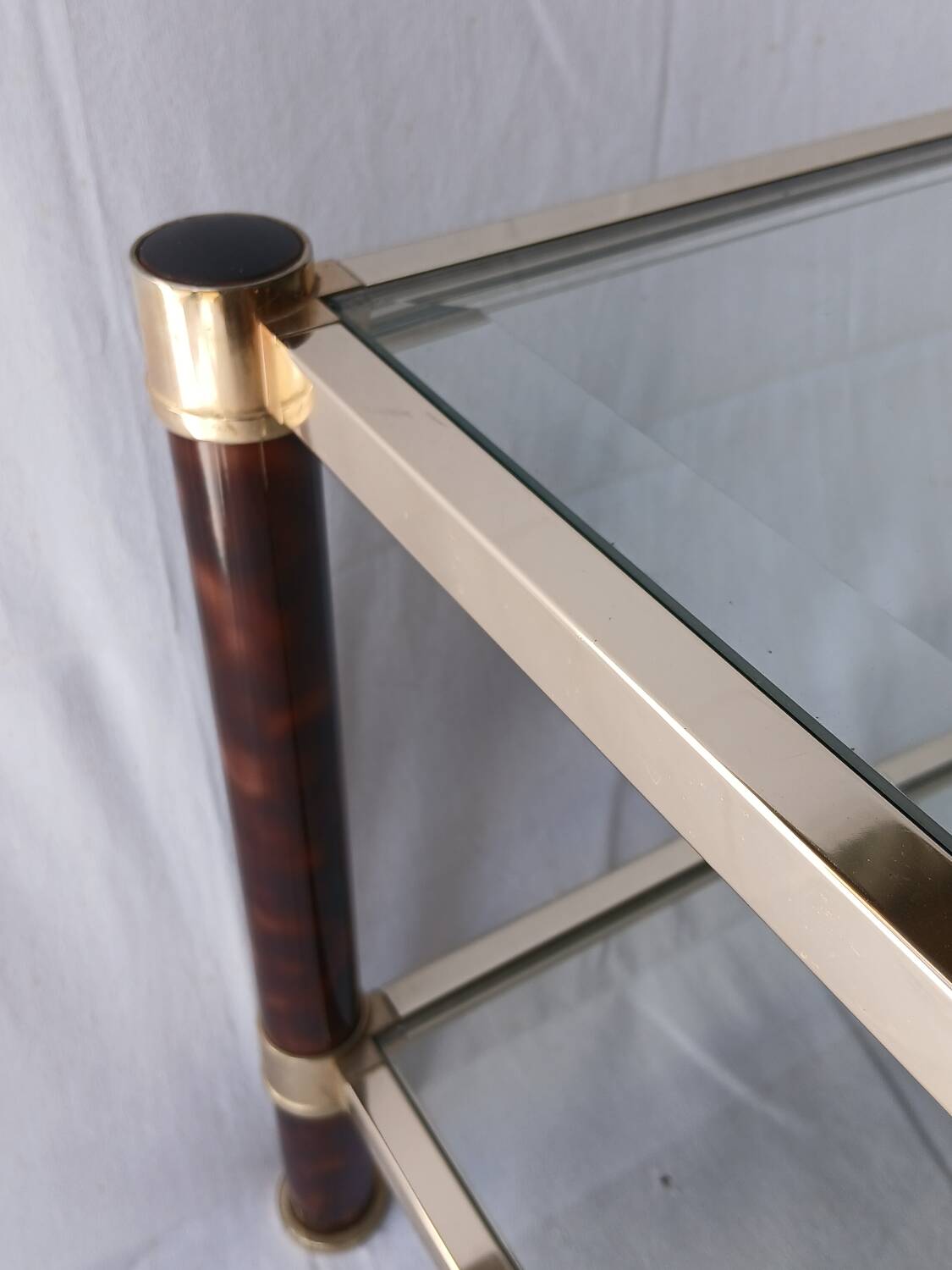 70s glass and brass coffee table