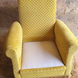 Mustard velvet fringed armchair