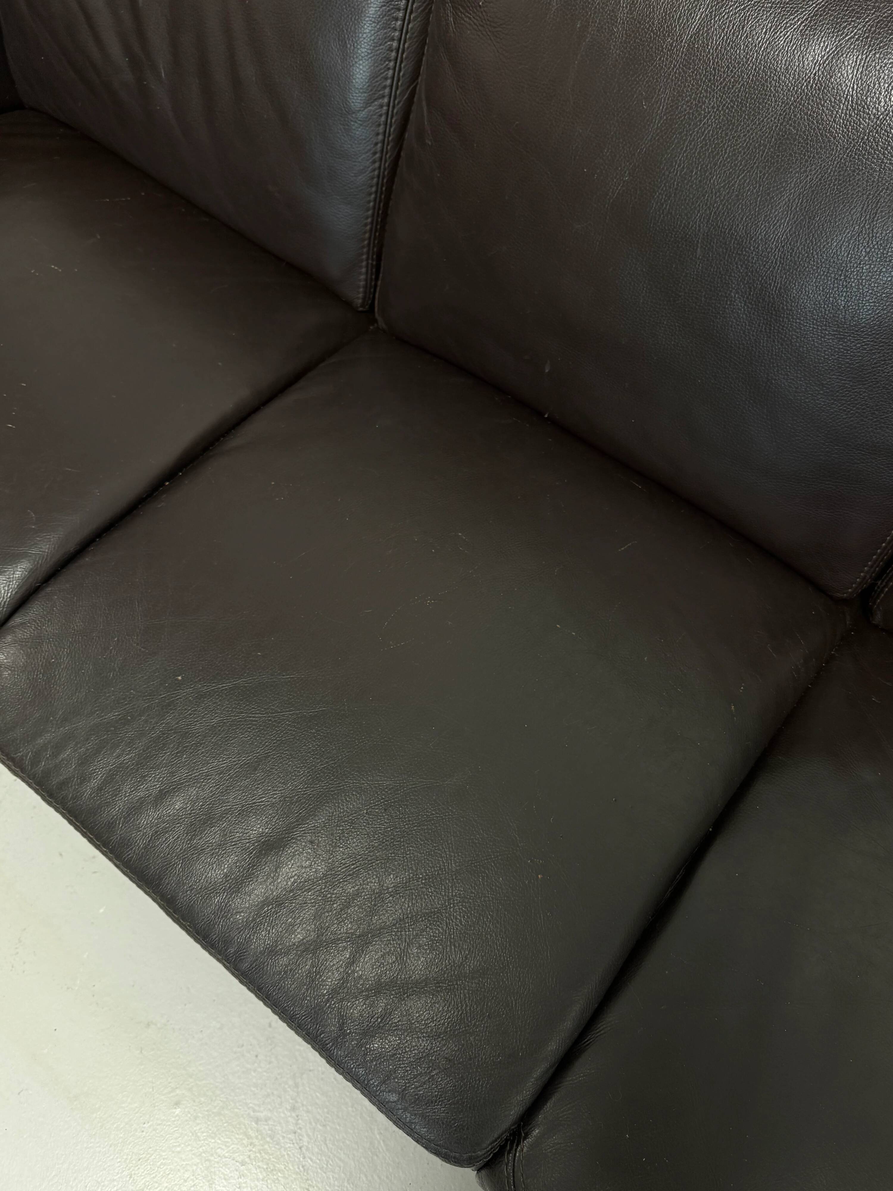 Vintage 3-seater brown leather sofa, 210 cm