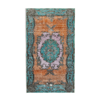 Tapis turquoise vintage noué à la main des années 1980 160 cm x 273 cm