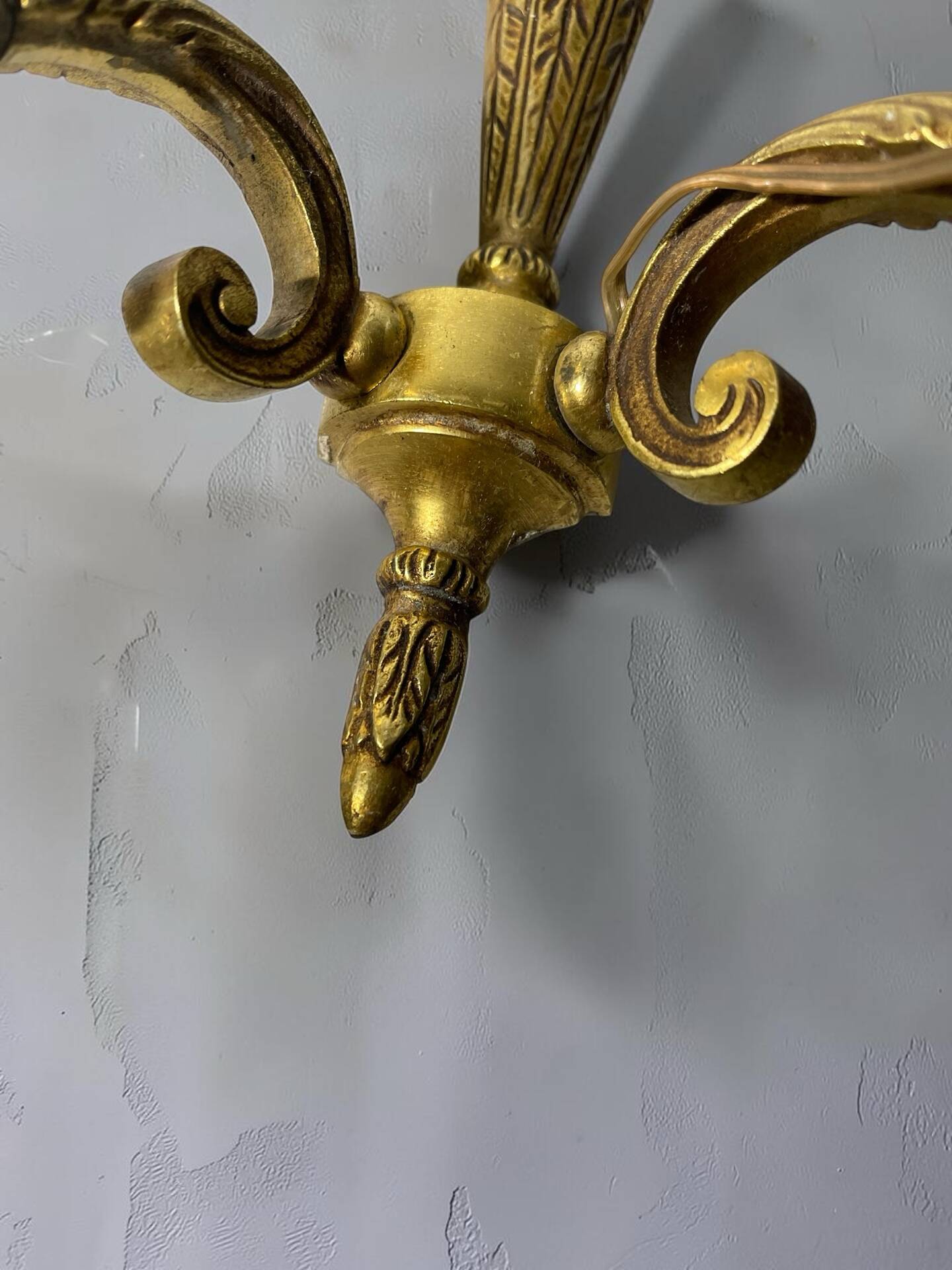 Pair of vintage gold wall sconces – Louis XVI style – 2 arms of