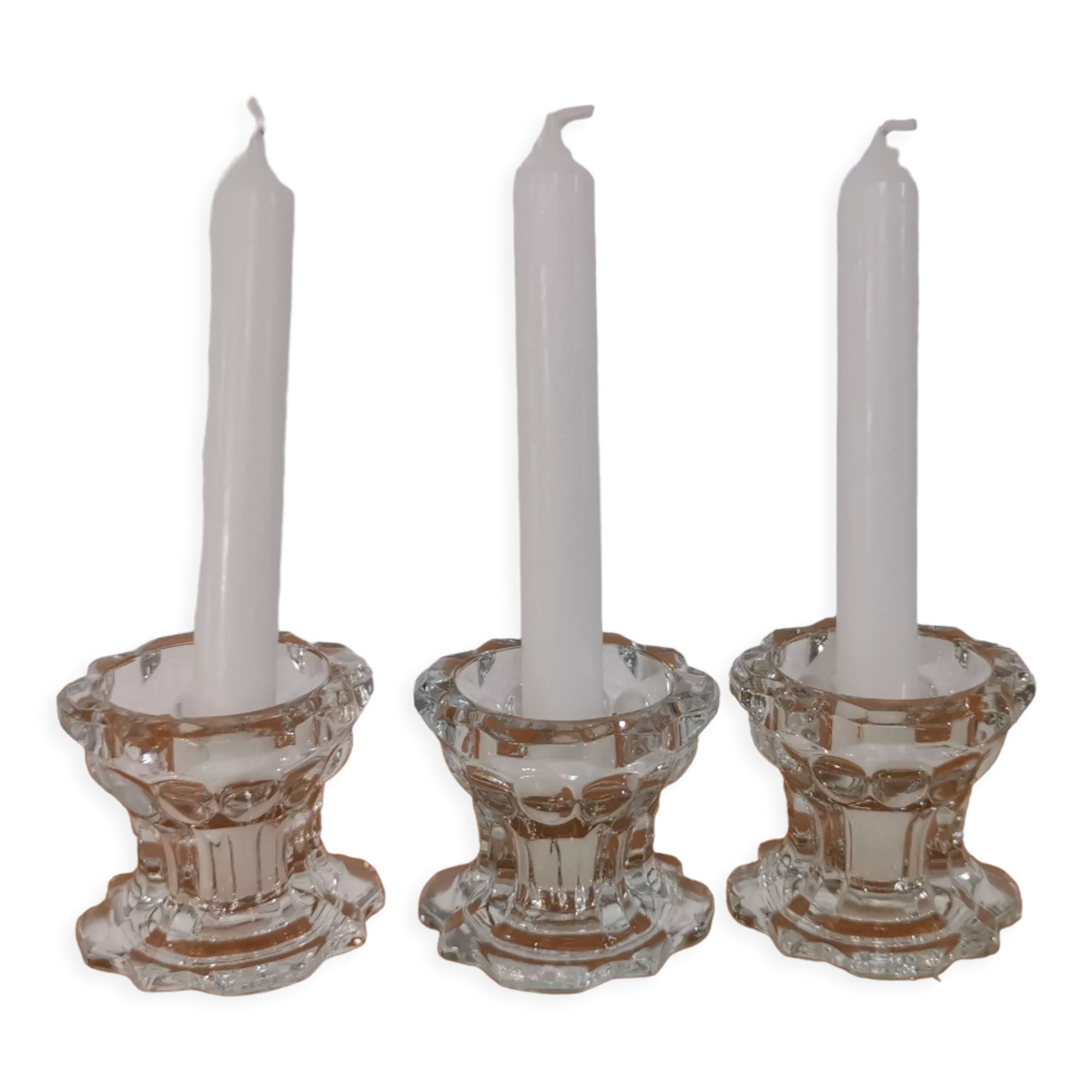 3 Reims glass candle holders France 1970s