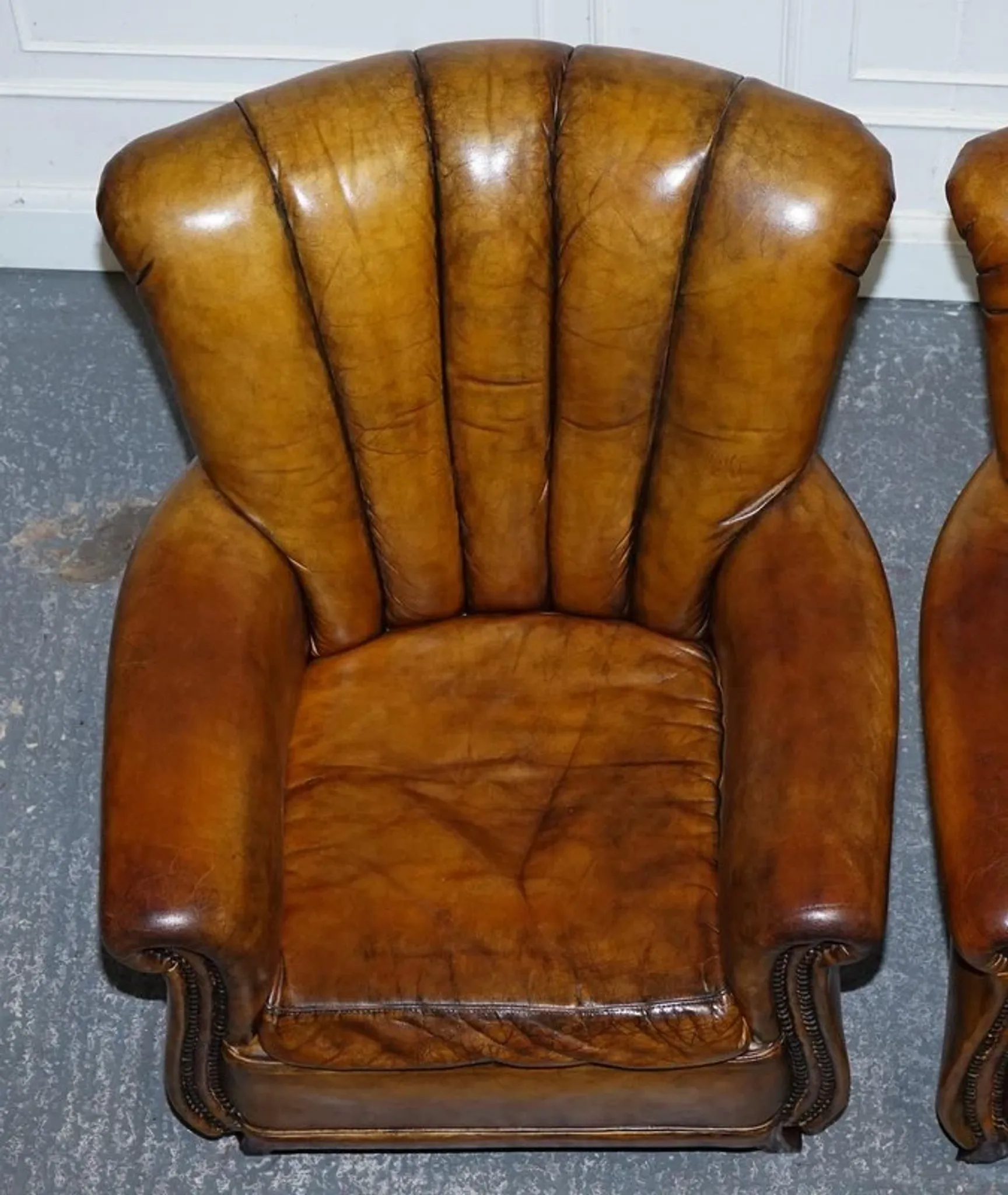 Vintage Art Deco Style Leather Chairs Hand-Dyed, Set of 2
