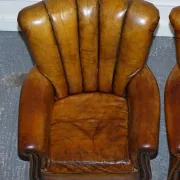 Vintage Art Deco Style Leather Chairs Hand-Dyed, Set of 2