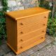 Dresser and its bedside table in cane rattan and vintage oak from the 1970s.