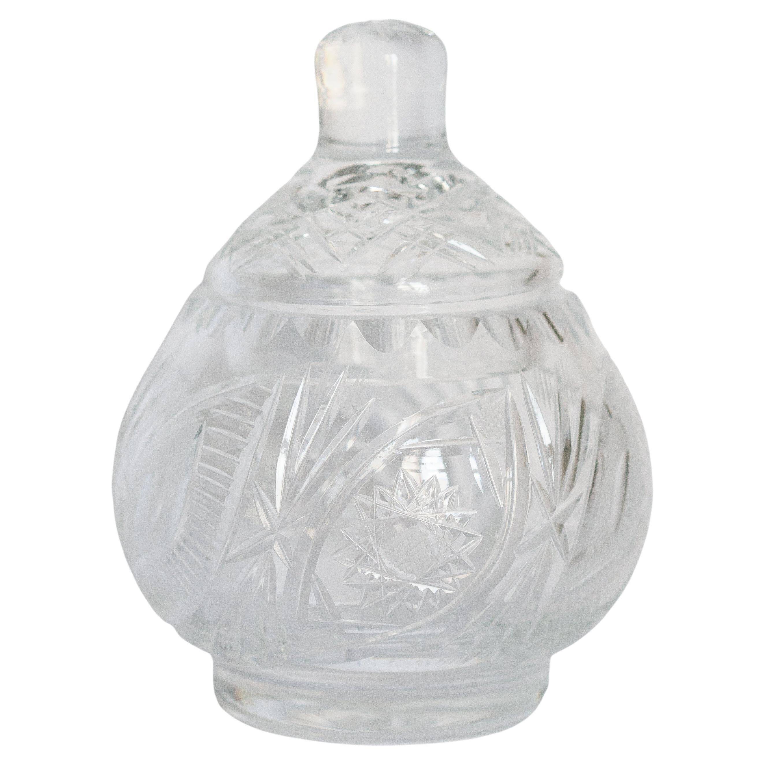 Vintage sugar bowl in crystal and clear glass, Italy, 1960s.