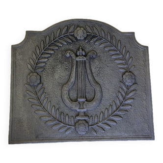 Plaque de cheminee ancienne decor lyre n6