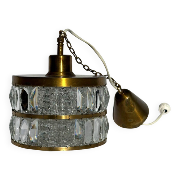 Lustre en laiton et cristal Hans-Agne Jakobsson – Suède, années 1960
