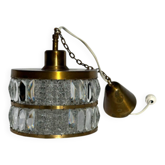 Hans-Agne Jakobsson Brass & Crystal Chandelier – Sweden, 1960s