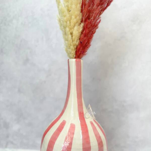 Striped pink artisanal bottle vase