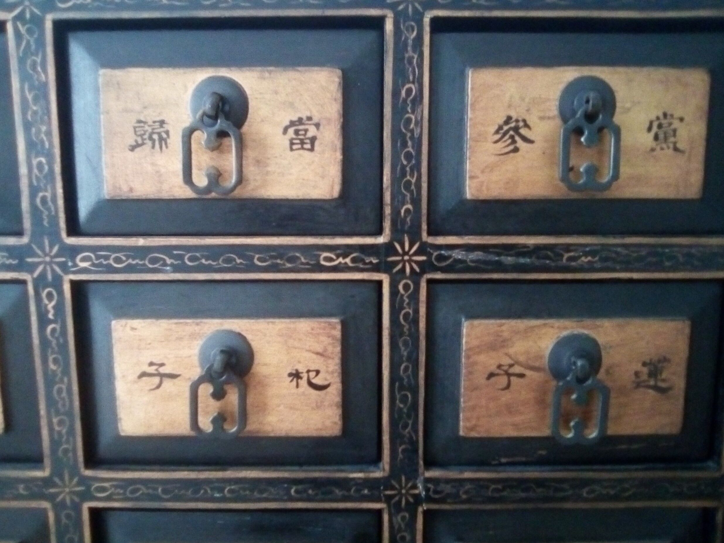Furniture with an ancient Asian apothecary drawer