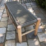 Wooden bench, khaki and beige nylon weave