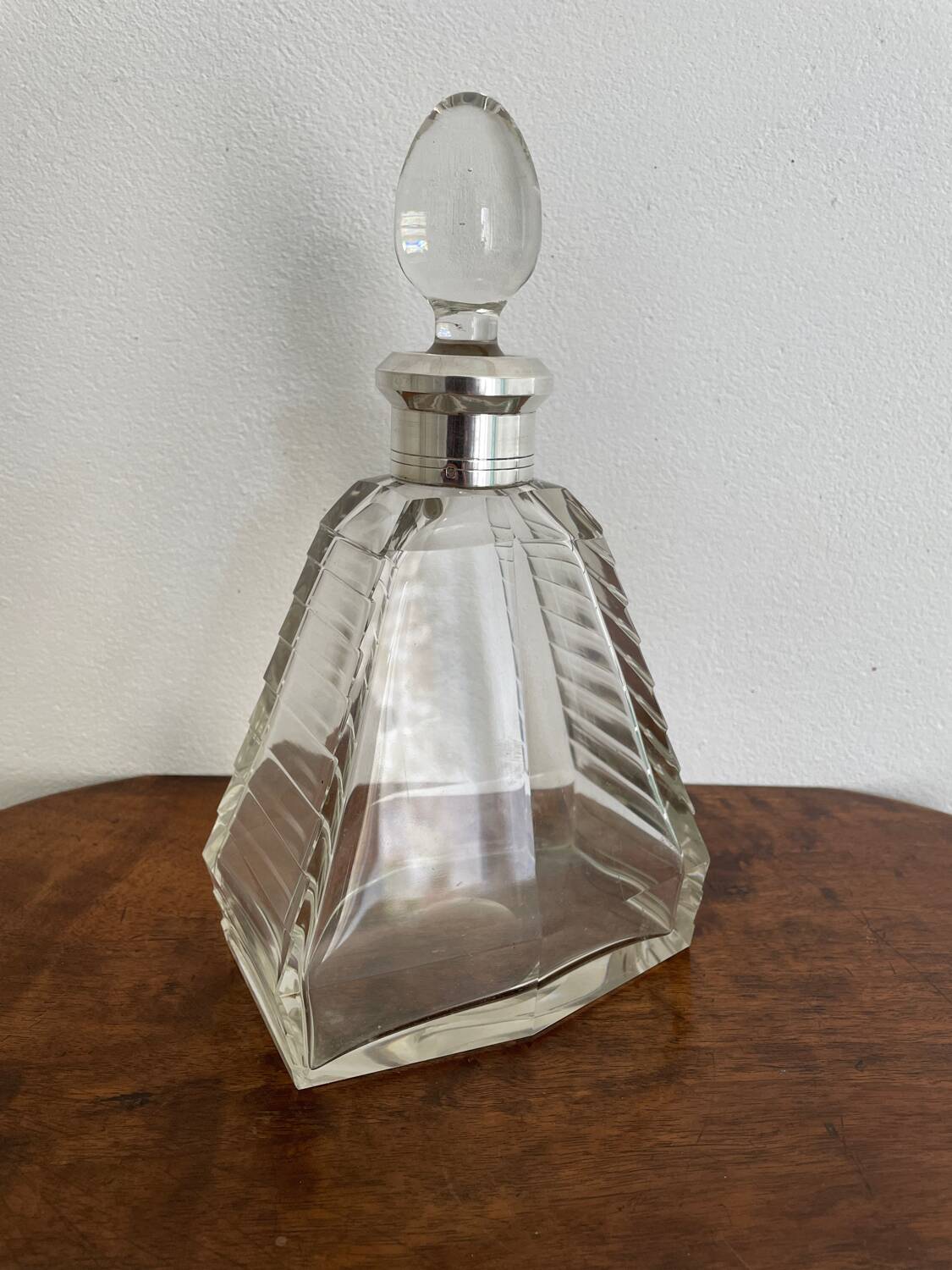 Art Deco crystal carafe with solid silver neck