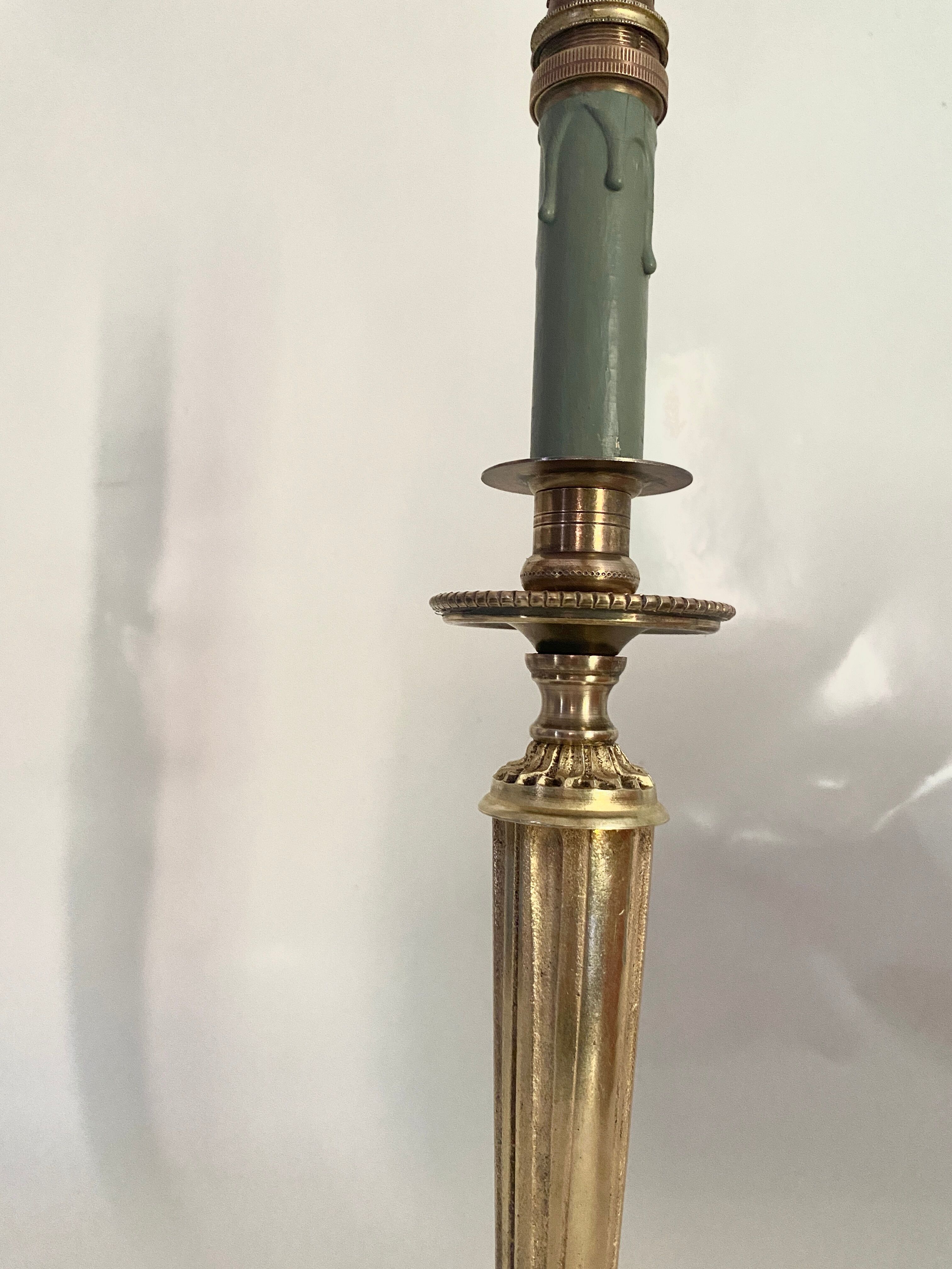 Neo-classical brass lamp, cotton shade