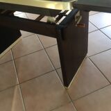 Table basse avec plateau en verre noir relevable et rallonges années 40-50