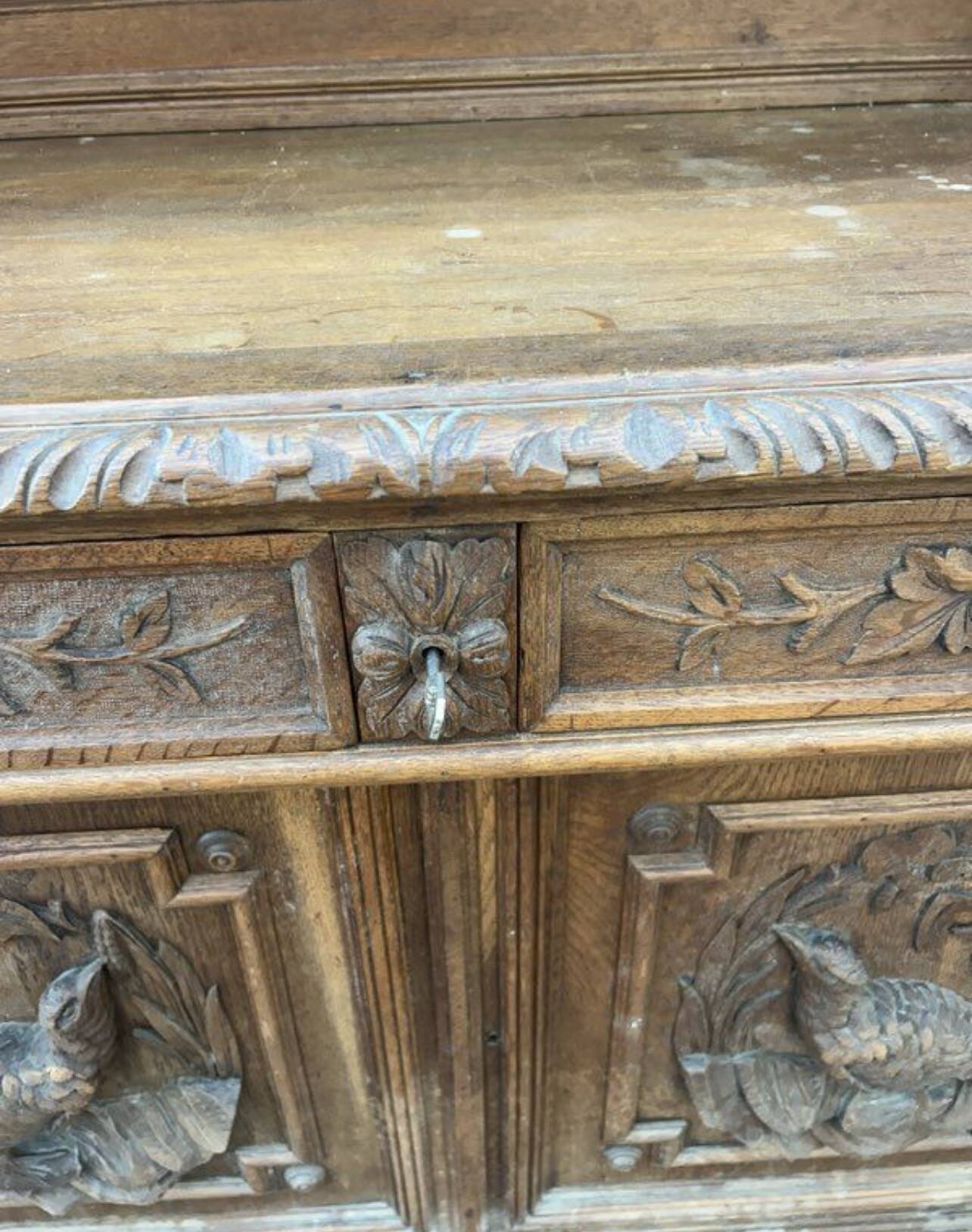 Henri II two-body buffet carved from solid wood