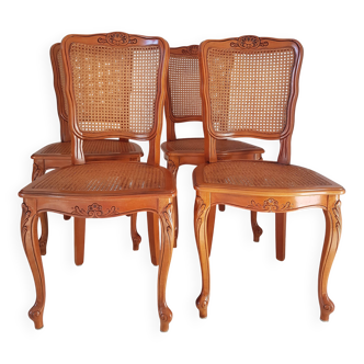 Lot de 4 chaises bois et cannage style Régence