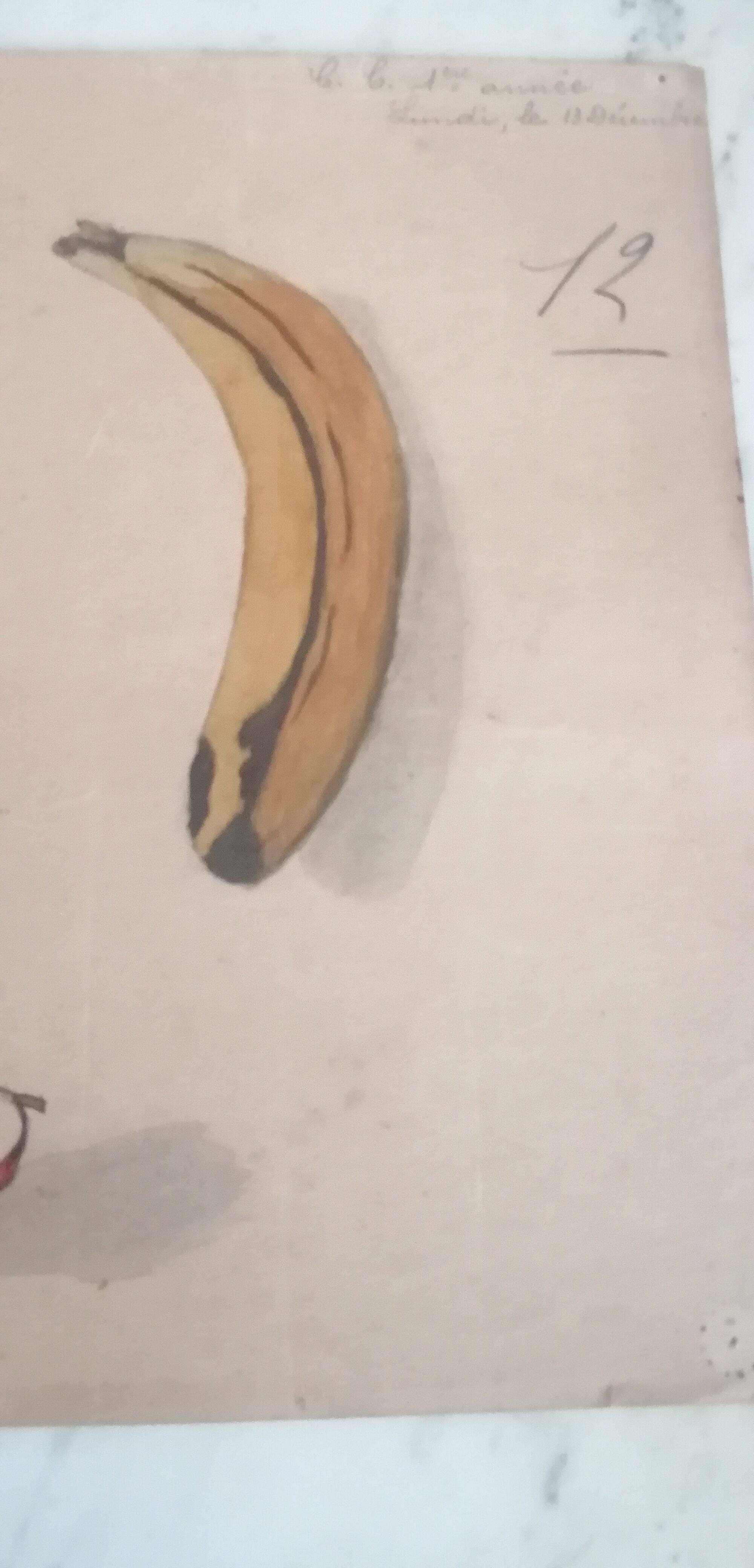 School drawing 20s "Apple, banana"