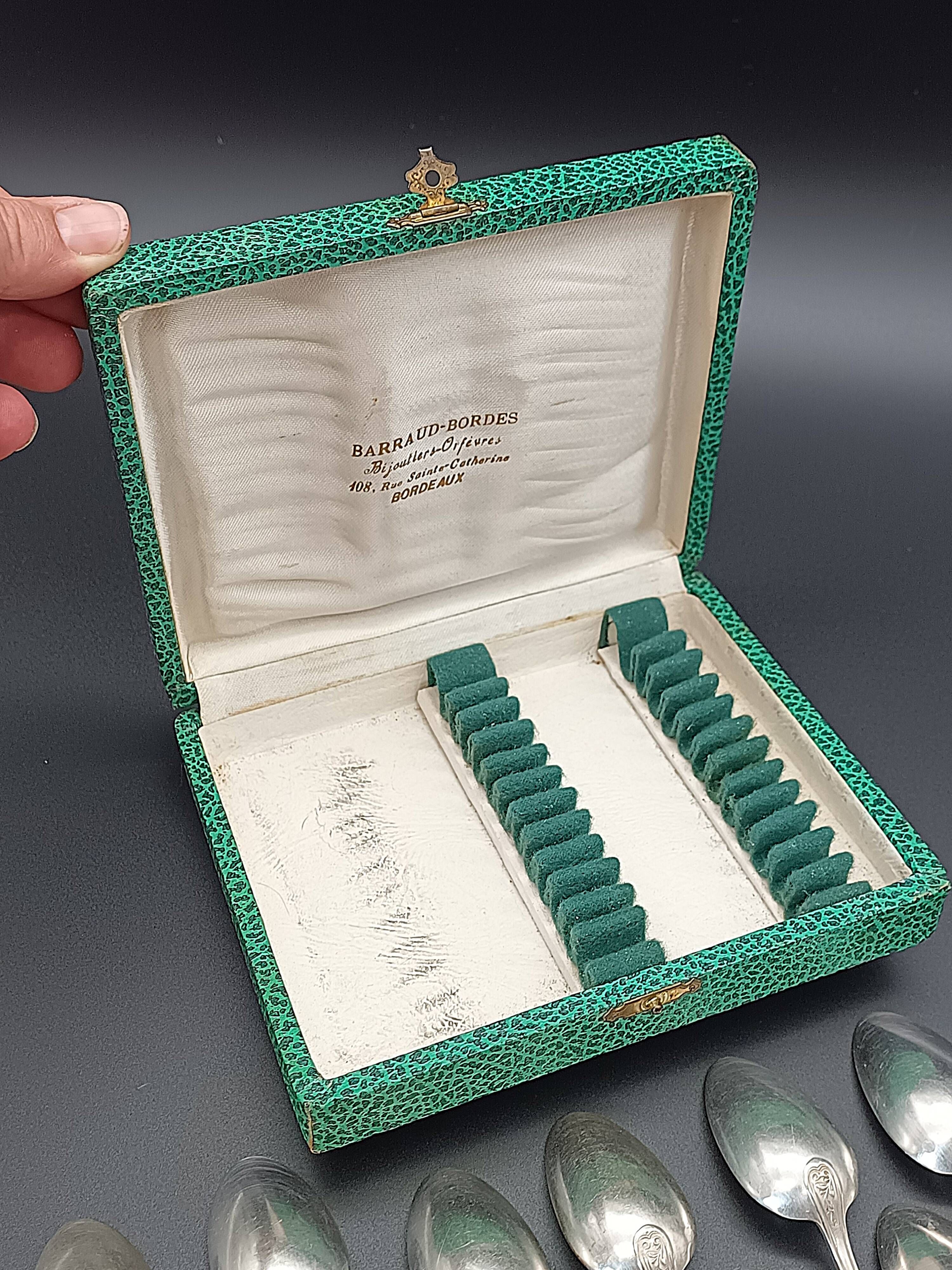Box of 12 silver-plated metal teaspoons SFAM - Art Nouveau design (14.5)