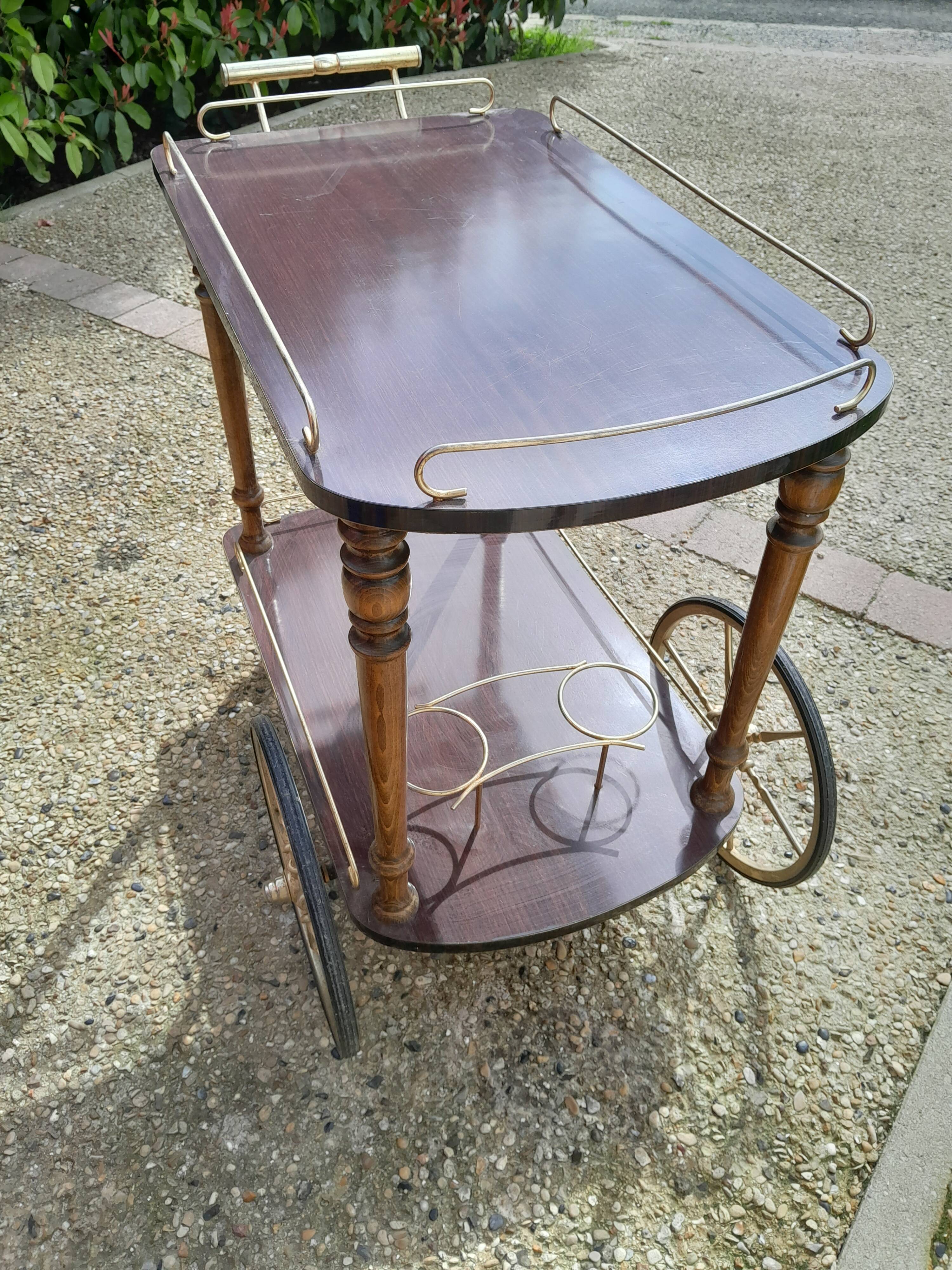 Servante desserte a roulante vintage laiton