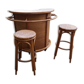 Bar set in bamboo and rattan with its two stools