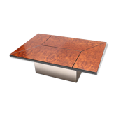 Table basse bar en loupe d'orme de Paul Michel, 1970 Roche Bobois