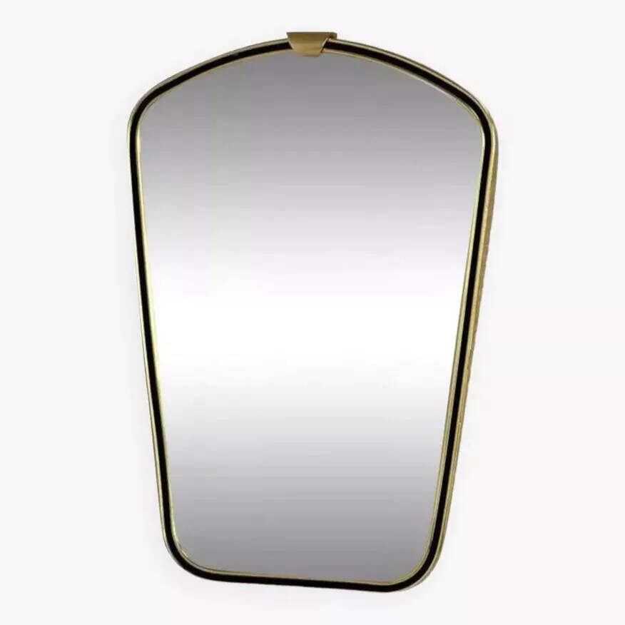 Rearview mirror and free form from the 60s brass frame highlighted with black