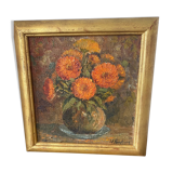 Oil on canvas "bouquet of marigolds"