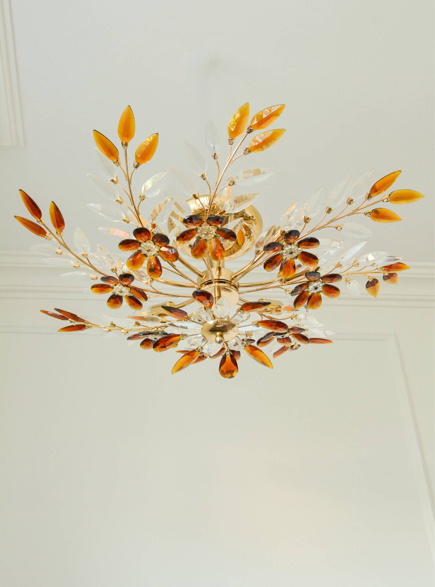 Large amber crystal floral chandelier – Maison Baguès style