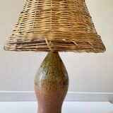 Artisanal lamp in vintage enamelled stoneware and rattan