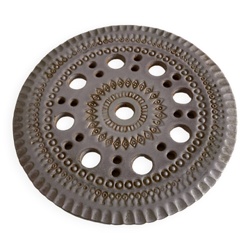 Pottery trivet 1970 in incised perforated stoneware