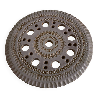 Pottery trivet 1970 in incised perforated stoneware