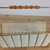 Magazine rack perforated sheet metal and bamboo, 50s