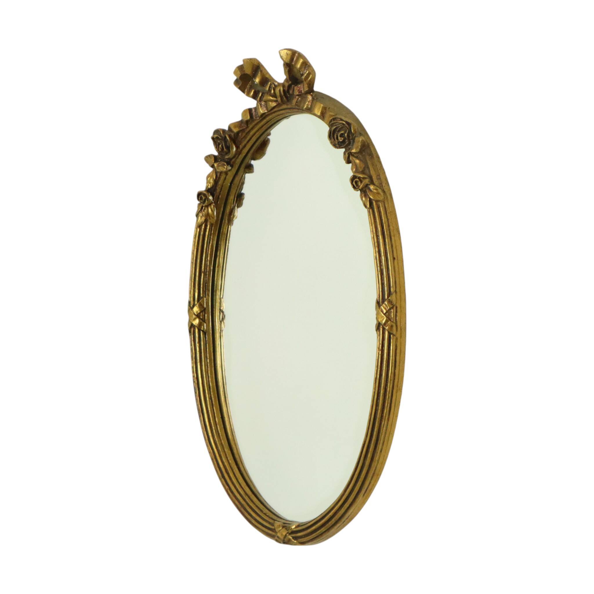 French Oval Mirror with Bow Roses Louis XVI Gold 45cm