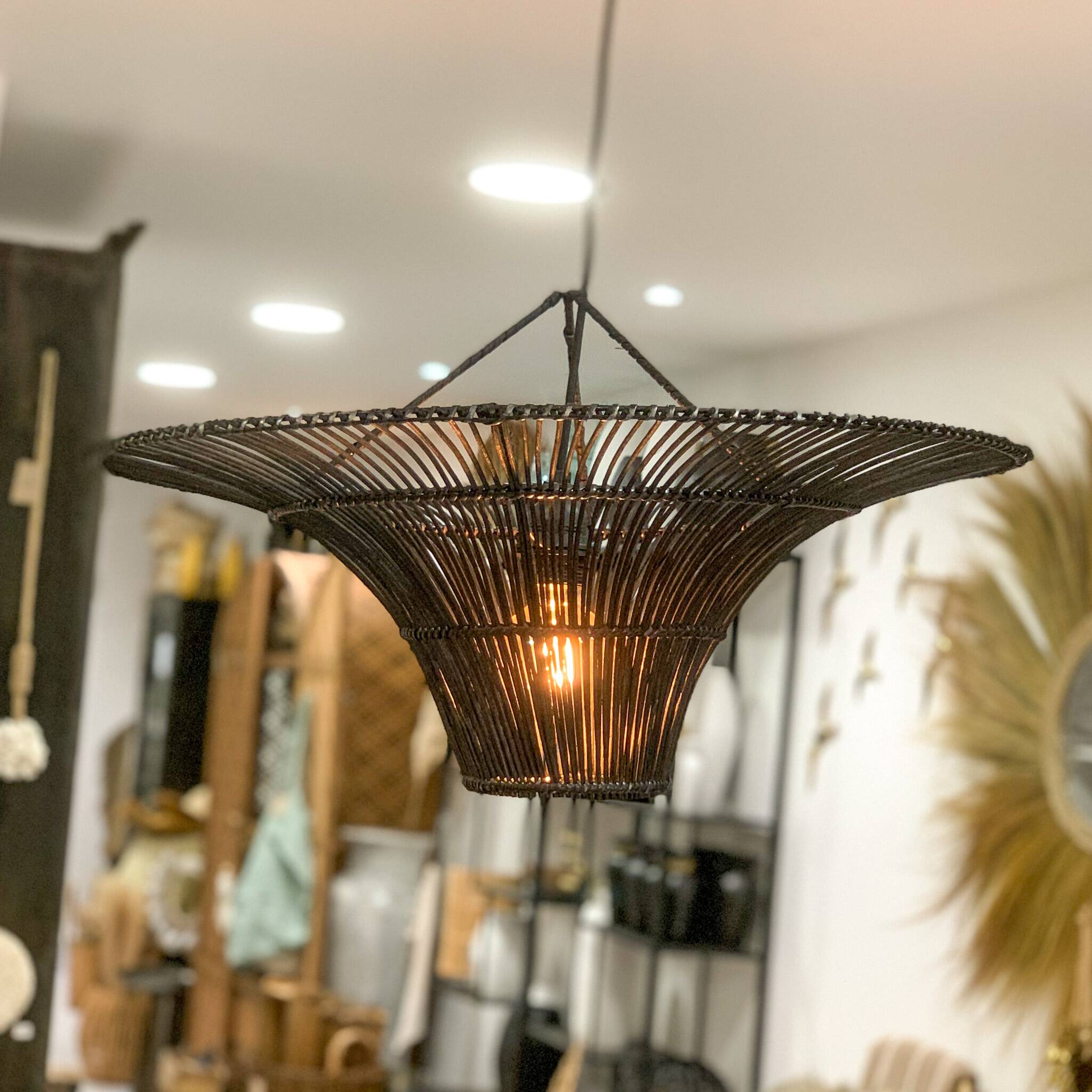 Black rattan pendant light