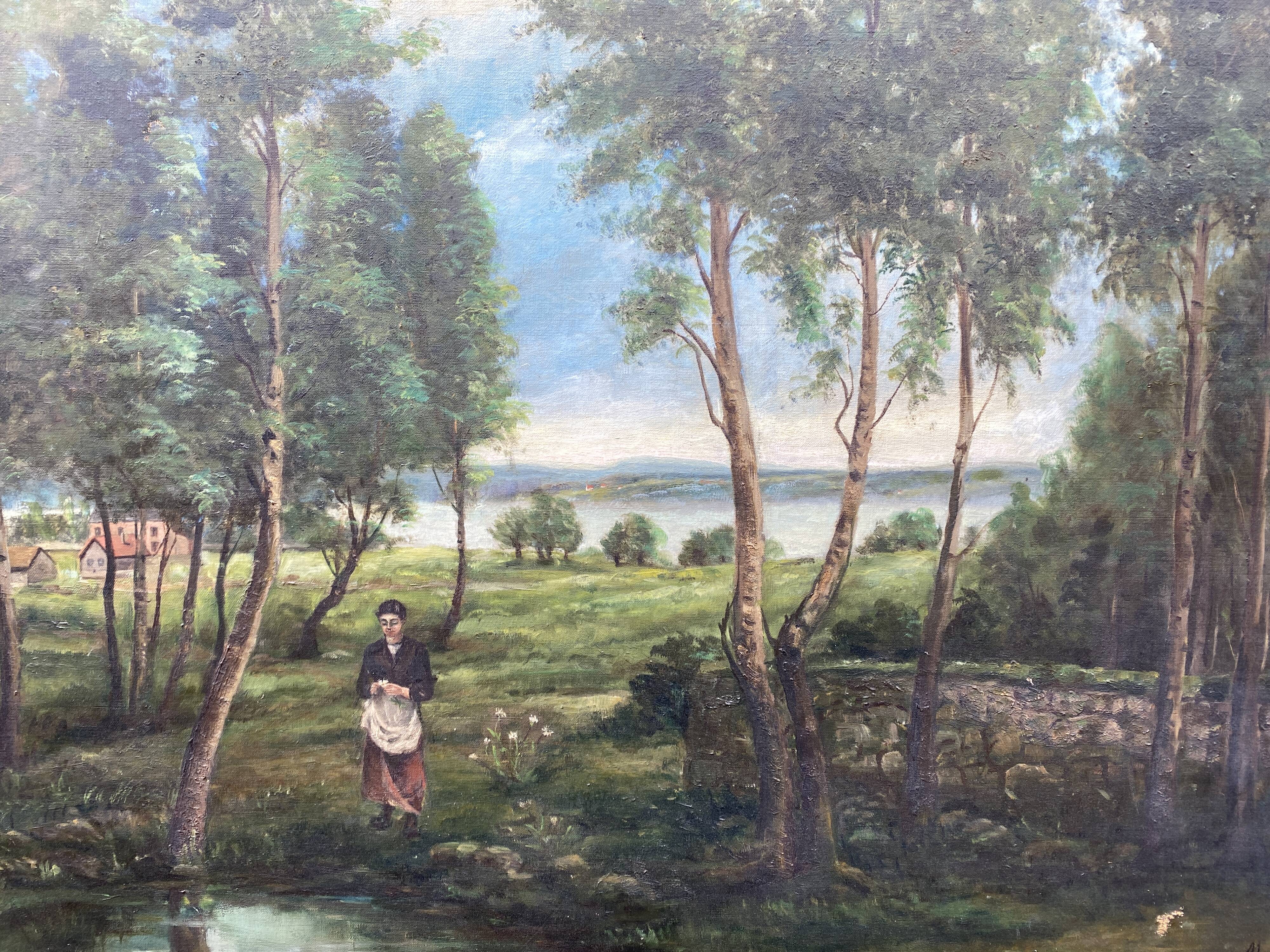 Oil on canvas, old landscape, early 20th century
