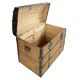 Wooden transport trunk with steel reinforcements
