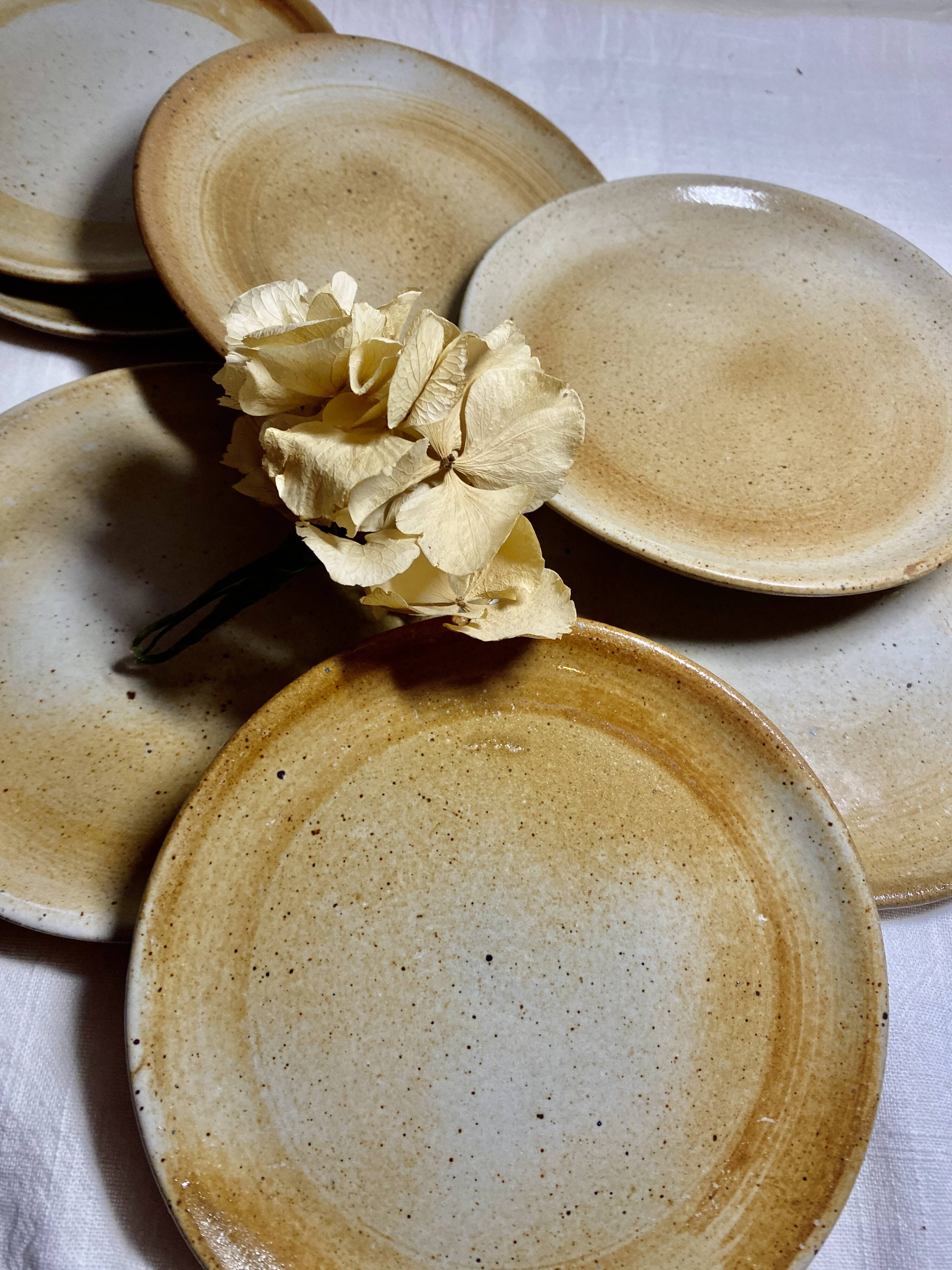 7 assiettes à dessert vintage en grès