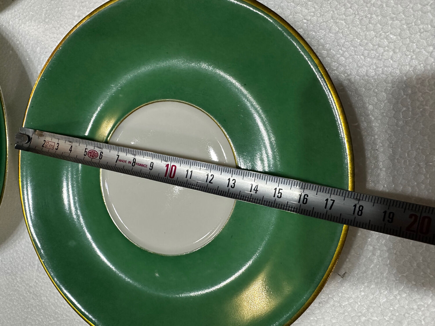 Service 14 cup and saucer in Art Deco Emerald Green and Gold.