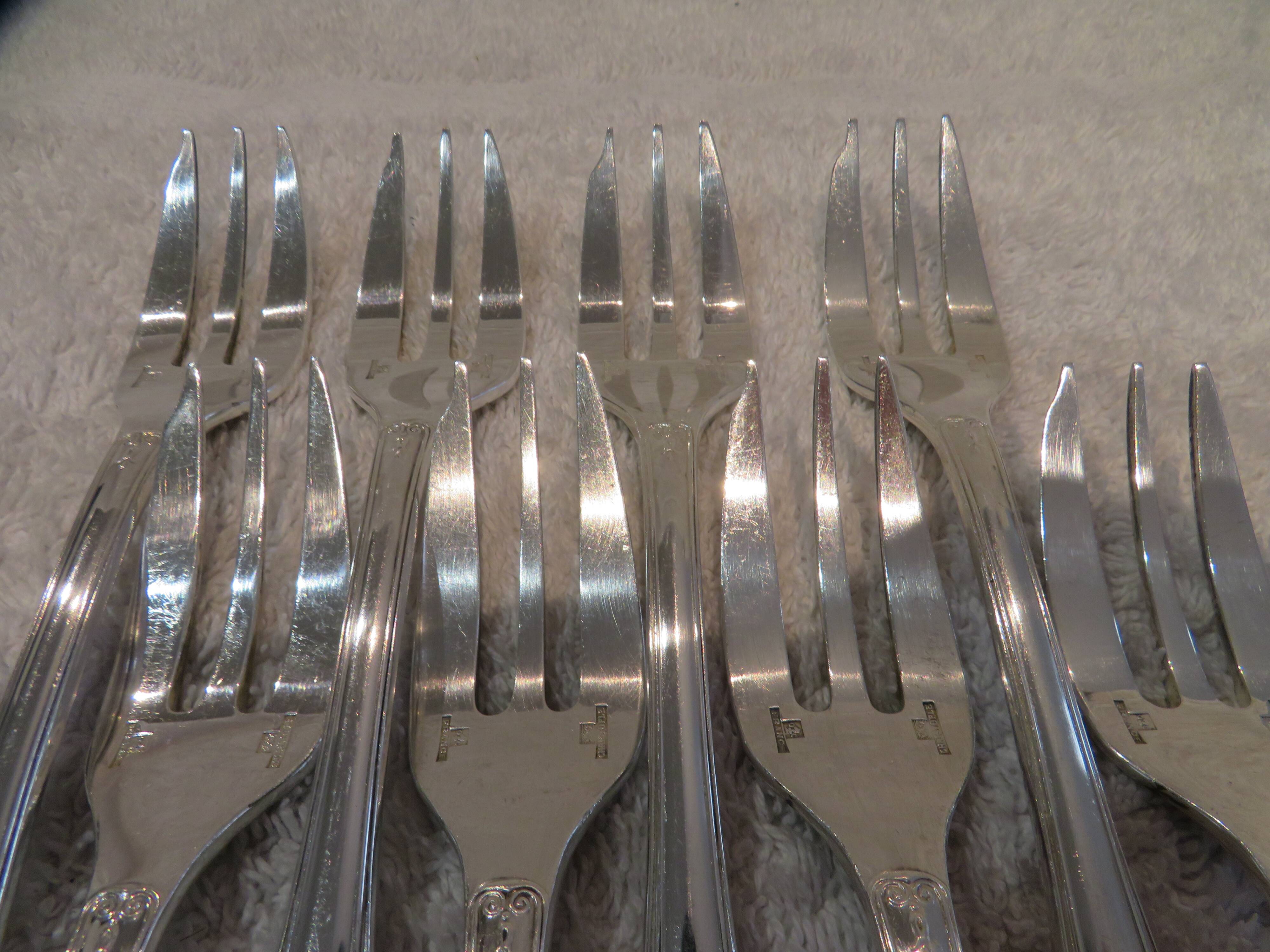 8 silver-plated cake forks by Christofle Malmaison Empire