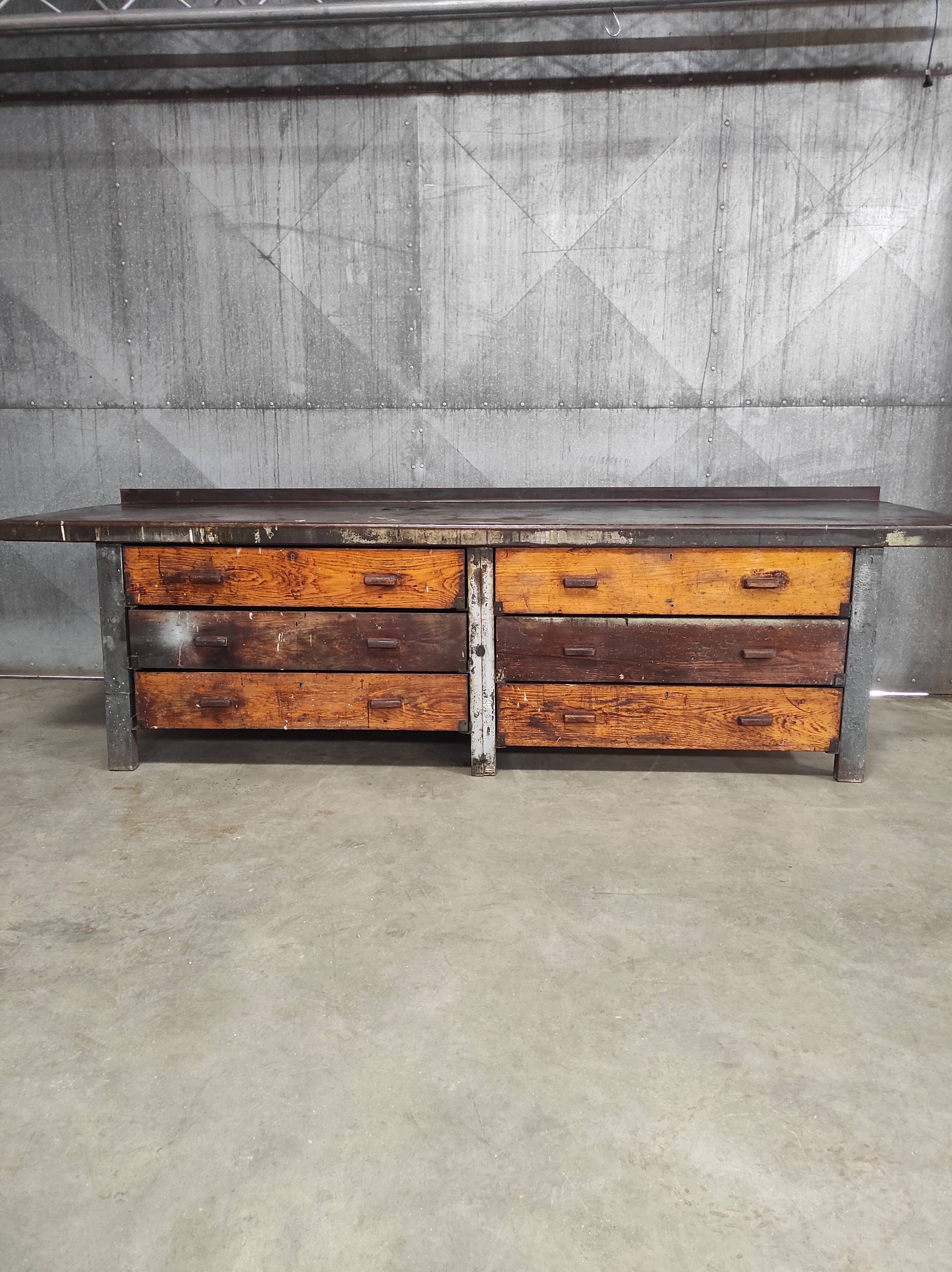 Industrial workbench 3 meters | Heavy duty steel & wood drawers