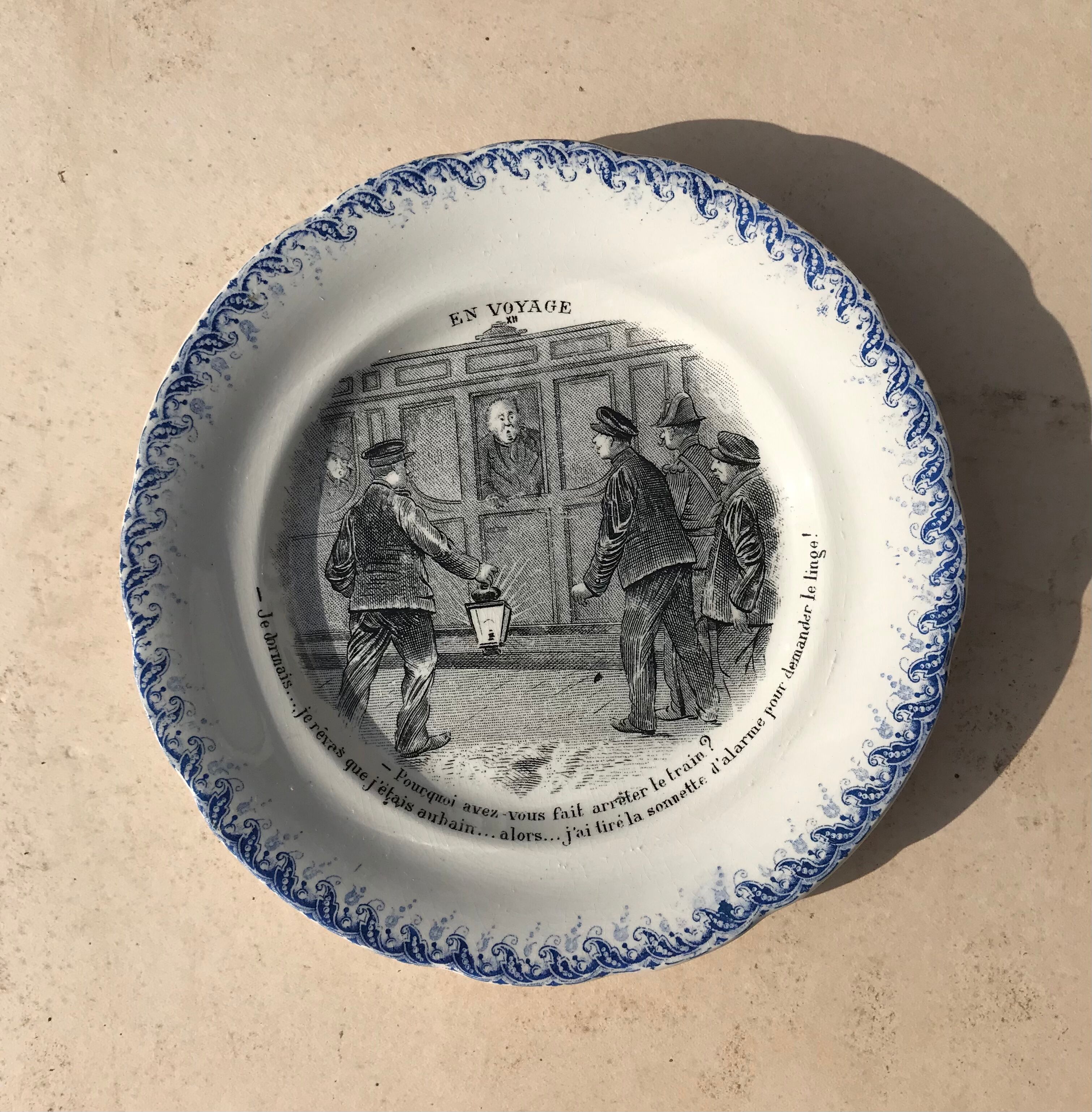 Talking plate "En voyage" n•XII - faience factory Choisy le roi